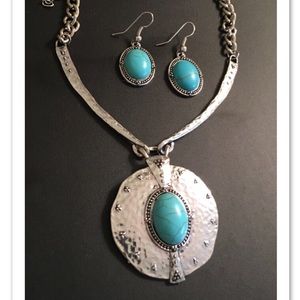 Faux Turquoise Stone in Silver Tone Setting
